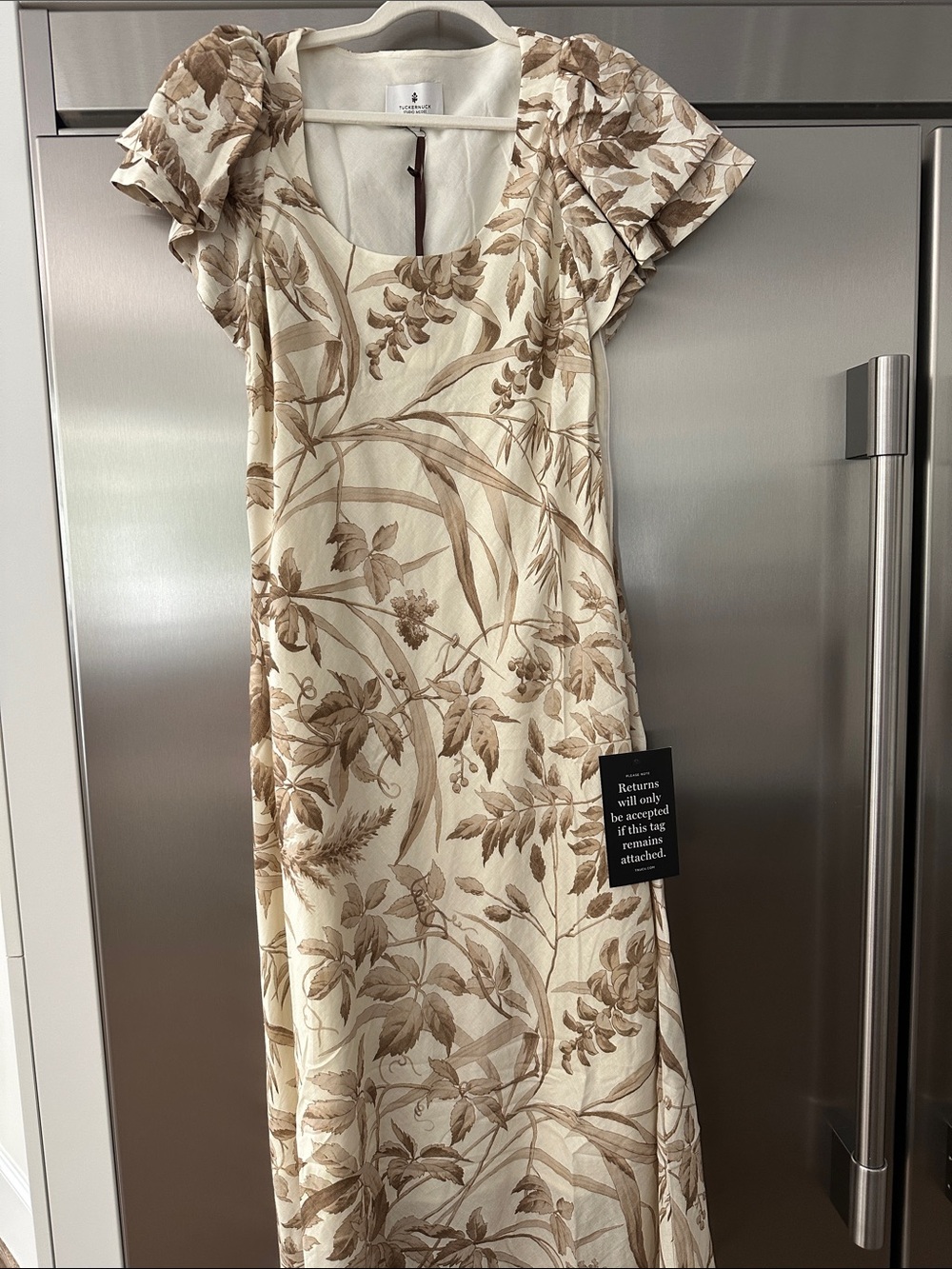 Tuckernuck Cream Maxi Dress with Brown Botanical Print